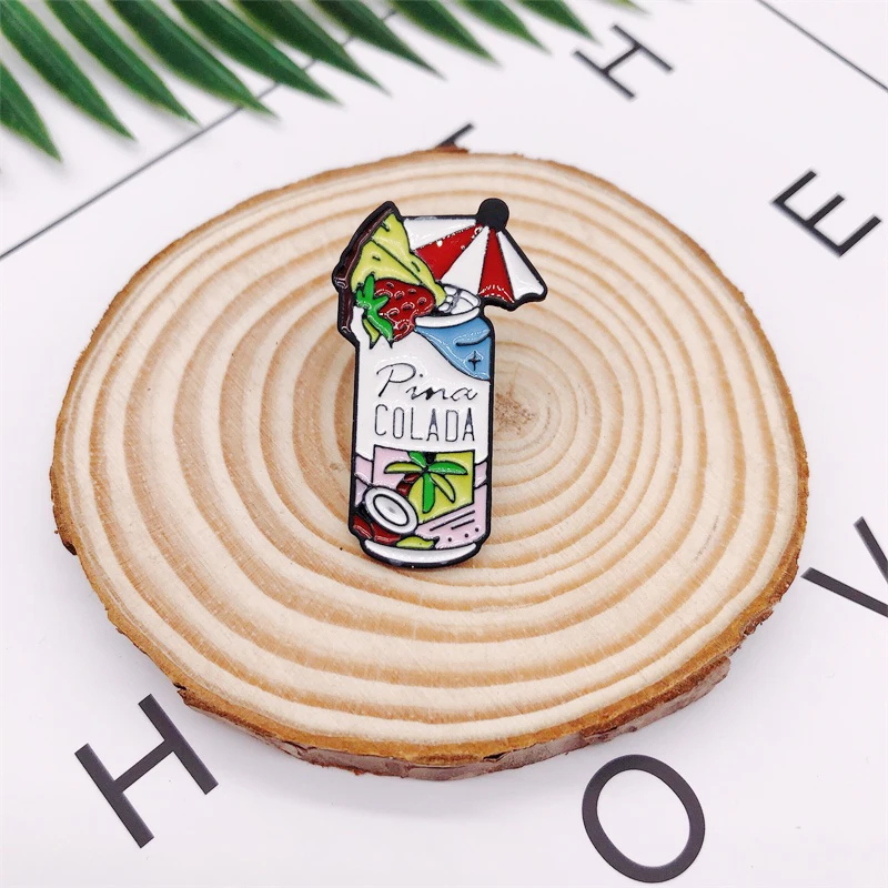 Creative Fun Summer Fruit Sunshade Drink Coconut Tree Enamel Brooch Alloy Badge Clothes Bags Pins Jewelry Gifts For Friends | Украшения и