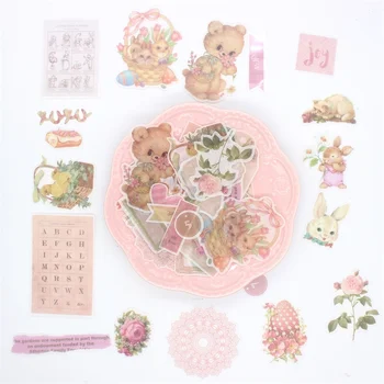 

ZFPARTY 64pcs Cute Bear Vellum Paper Stickers for Scrapbooking Happy Planner/Card Making/Journaling