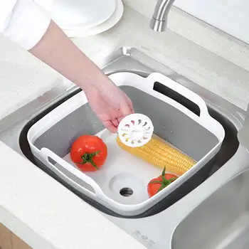

1cp Kitchen Drain Basin Plastic Foldable Colander Drain Folding Baskets Portable Camping Travel Kitchen Tools
