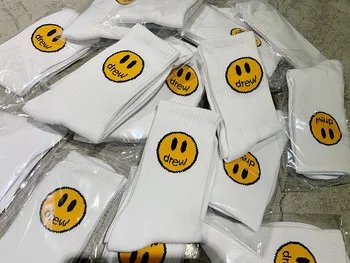 

2019 New Drew House Socks For Women Men Unisex 100% Cotton Drew Printed Thick Stocking Casual Hiphop White Socks