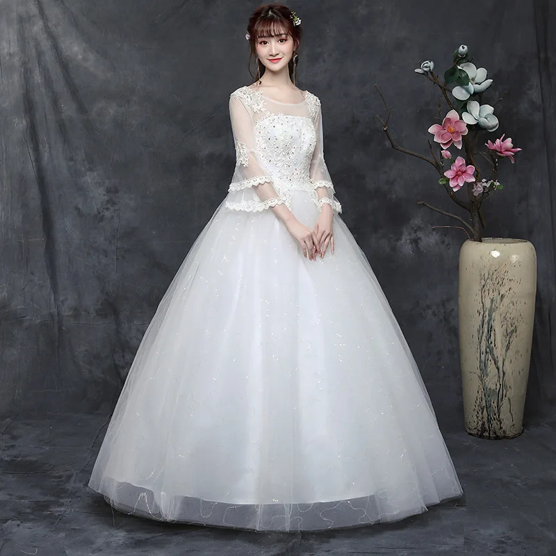 

Gryffon Wedding Dress Full Flare Sleeve O-neck Lace Up Ball Gown Classic Lace Embroidery Princess Plus Size Wedding Dresses