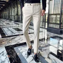Брендовая одежда, западные брюки, мужские, обшитые, маленькие ноги, Осенние, молодежные, Корейская версия, трендовые, деловые, без гладильных штанов