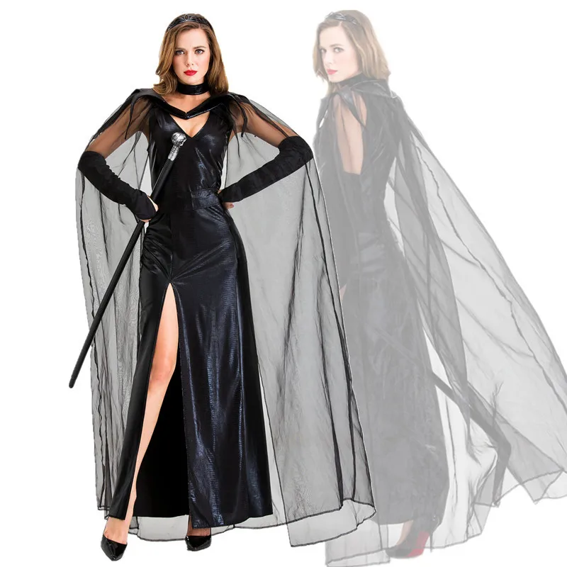 

Halloween Clothing COS Europe And America Adult Character Sexy Black And White with Pattern Mantle Demon QUEEN'S Outfit Party Pe