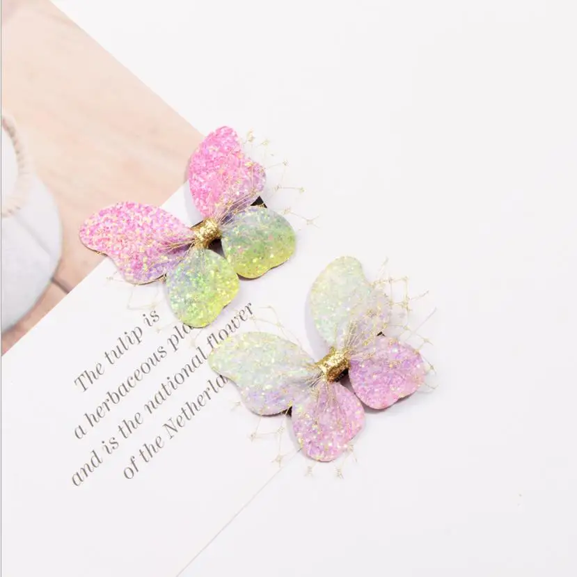 1 2pcs Girls Handmade Sequins butterfly Hair Clips Shiny Glitter Cute Hairpins Daily School Barrettes Headwear Accessoires J116 - Цвет: 1