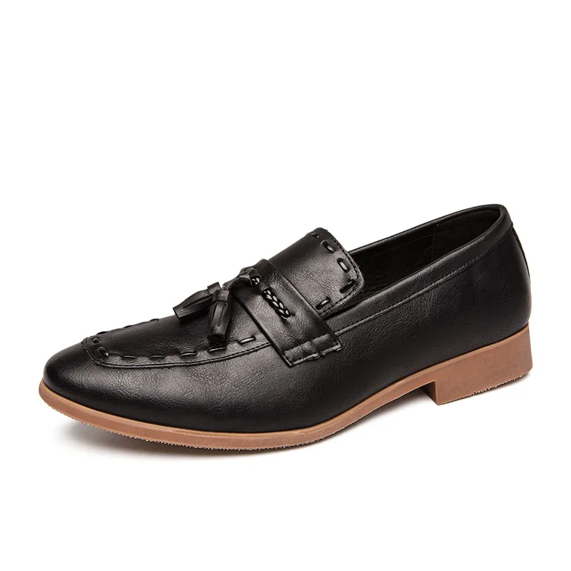

2019 New Leather Casual Men Shoes Slip on Man Fashion Flat Office Sneakers Comfortable Men Dress Shoes Plus Size Brown Black