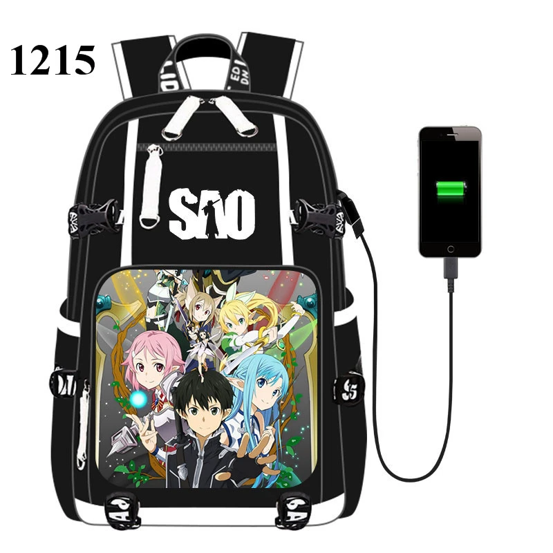Mochila de dibujos animados de Sword Art Online, bolsa de juego con puerto USB, libro escolar para estudiantes, bolsa de para exteriores, Cosplay|Mochilas| AliExpress
