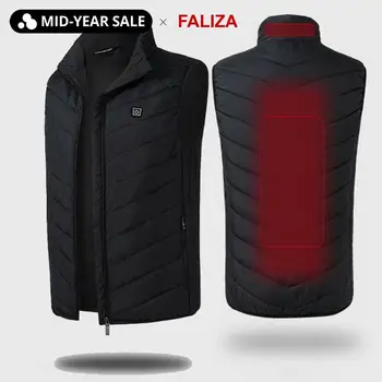 

FALIZA USB Heated Vest Men Winter Heating Jacket Male Waistcoat Thermal Warm Clothing Feather Sleeveless Gilet Homme Vests MJ117