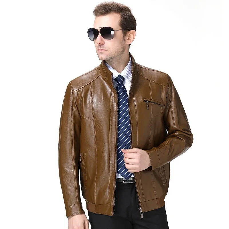 Spring And Autumn New Style Leather Jacket Business Casual Stand Collar Men'S Wear Top Grade Sheep Skin Leather Coat