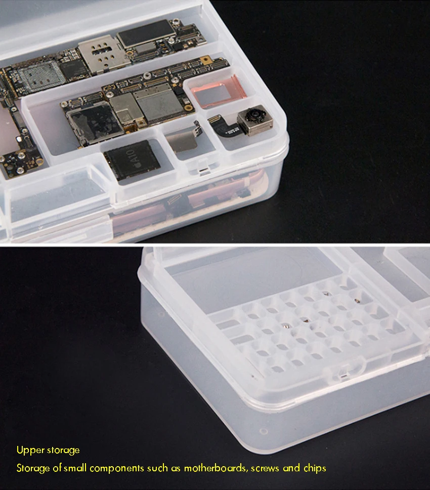Clear Plastic Organizer Container Storage Box Double Layer Component Systainer Box for Mobile Phone Repair, Screws,Jewelry Beads