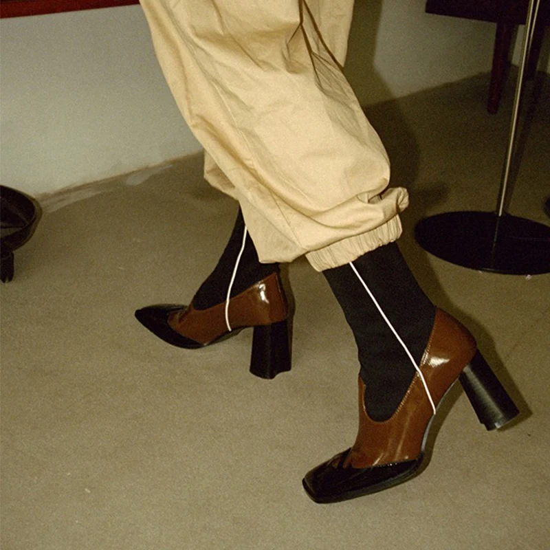 Осенние ботильоны из натуральной кожи с квадратным носком; женские Ботинки martin на не сужающемся книзу массивном каблуке; женские эластичные ботинки; Zapatos De Mujer
