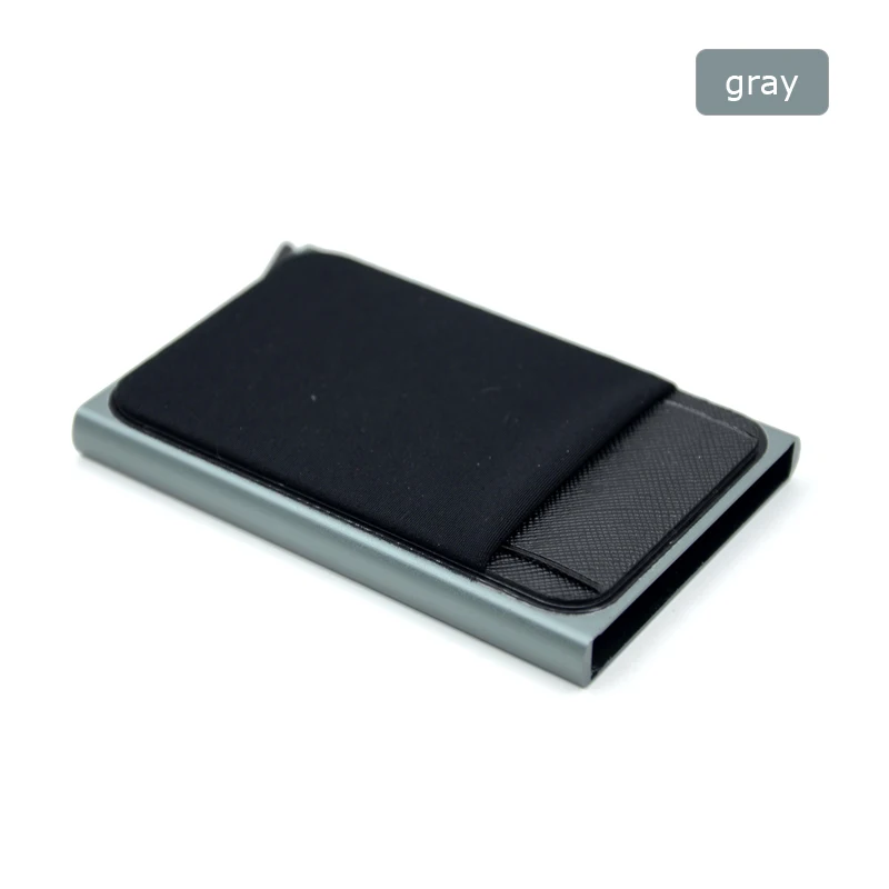 Slim Aluminum RFID Metal Card Holder with Elastic Back Pouch for Travel and ID Essentials