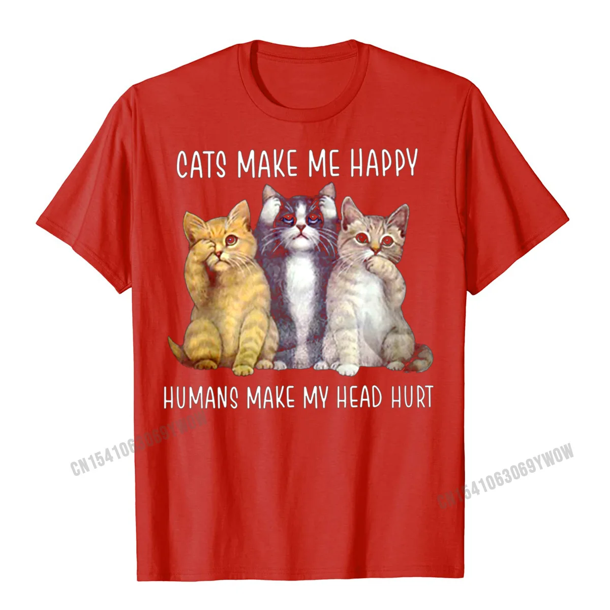 Wholesale Male Top T-shirts Casual Party T Shirt 100% Cotton Short Sleeve Street Tees Round Neck Top Quality Cats make me happy Humans make my head hurt hoodie__437 red
