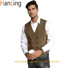 Gilet de costume pour hommes, coupe ajustée à chevrons, sans manches, prêt à porter, Steampunk