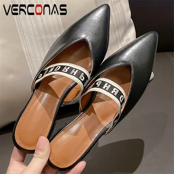 

VERCONAS Fashion Office Lady Woman Sandals Classic Design Woman Pumps Summer Genuine Leather Pointed Toe Square Heel Shoes woman
