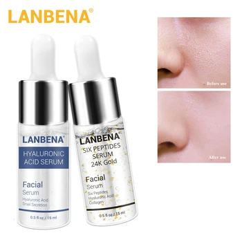 

LANBENA Six Peptides Serum 24K Gold+Hyaluronic Acid Serum Anti-Wrinkle Lift Firming Treatment Fine Lines Whitening Moisturizing