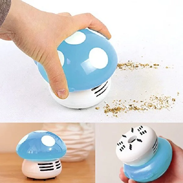 2x Blue Portable Cute Mini Mushroom Corner Table Dust Vacuum Cleaner Sweeper