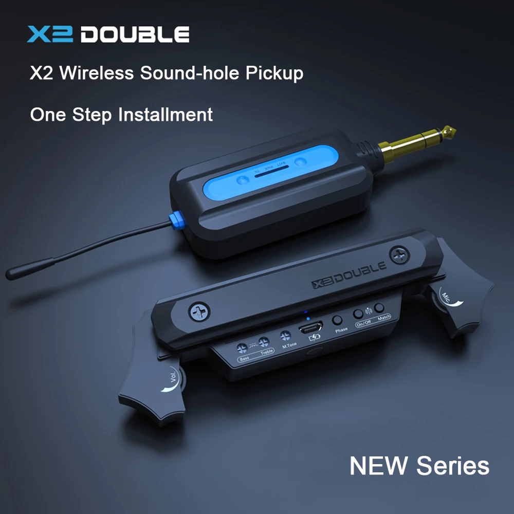 DOUBLE X2 Wireless Soundhole Pickup z odbiornikiem mikrofon 30M transmisja dla 80-120mm Sound-hole gitara akustyczna Pickup