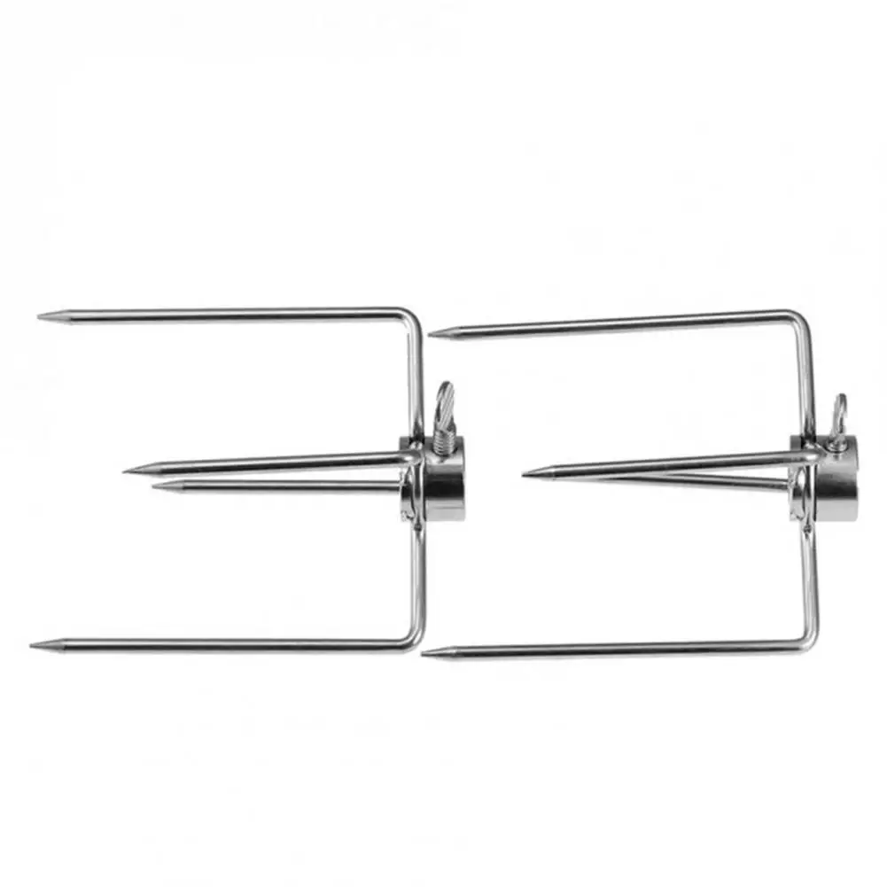 2Pcs Stainless Steel Rotisserie Meat Forks Clamp Grill Meatpicks Barbecue Skewer With Locking Screw Quick Adjustments BBQ Tools