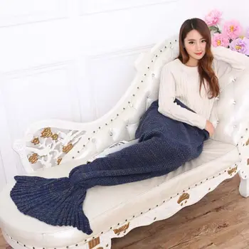 

95x195cm Handmade Crochet Blanket Throw Bed Sofa Wrap Sleeping Bag Yarn Knitted Mermaid Tail Blanket