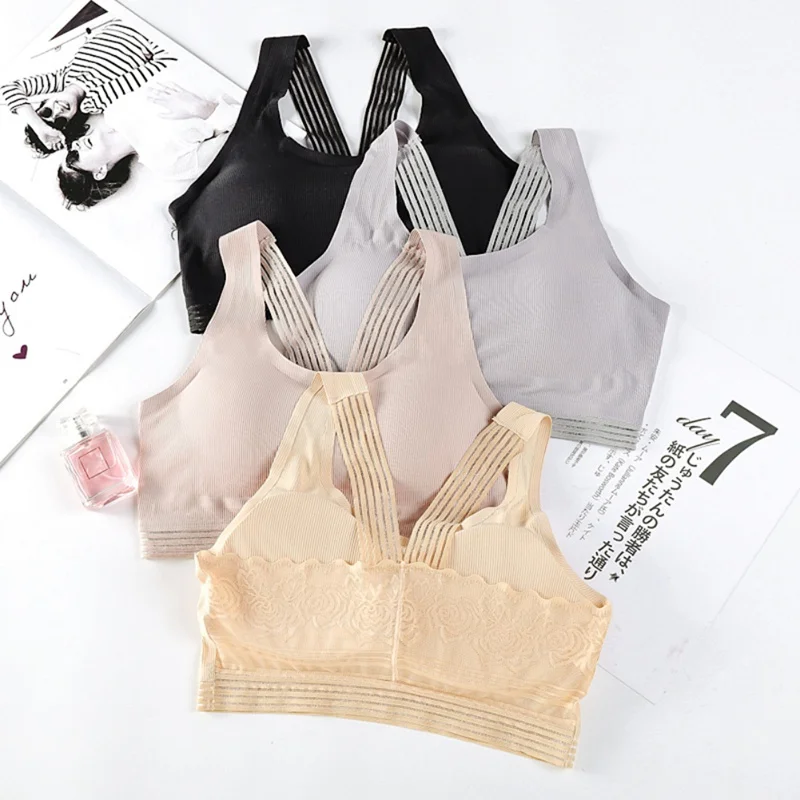 Women Bras Beauty Back Lace Wrapped Chest Slim Underwear Mesh Stitching Sexy Tank Top
