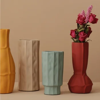 

Floor Type Geometric Flower Vase Balcony Garden Ceramic Green Plant Vase Desktop Crafts Home Living Room Study Decoration Bottle
