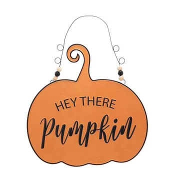 

"HEY THERE pumpkin" Halloween Decoration Signs for Home Party Hanging Supplies Orange Pumpkin Shape Indoor Outdoor Wall Decor