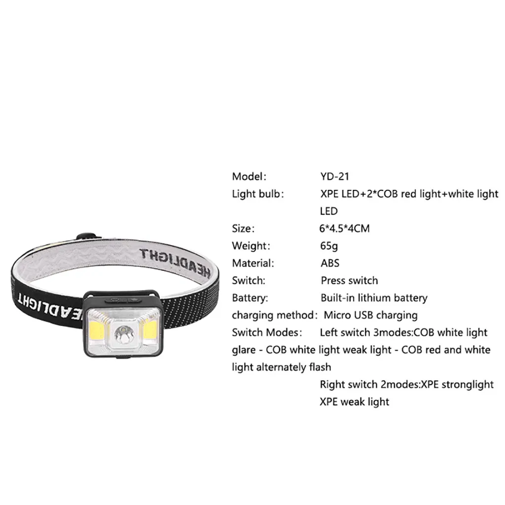 Велосипедный светильник, водонепроницаемый, Xpe Led+ 2 xcob, белый+ красный, светодиодный налобный фонарь, налобный светильник, перезаряжаемый, вспышка, светильник для велосипеда, фонарь для велосипеда