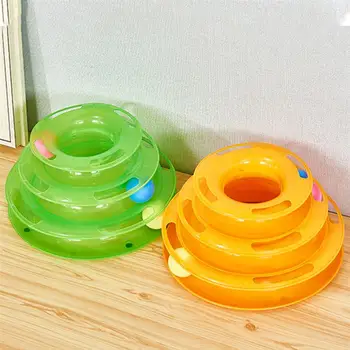 

1PC Pet Cat Dogs Toy Three Level Cat Tracks Toy Funny Round Amusement Plate Pet Interactive Toys Cat Supplies (Green/Orange)