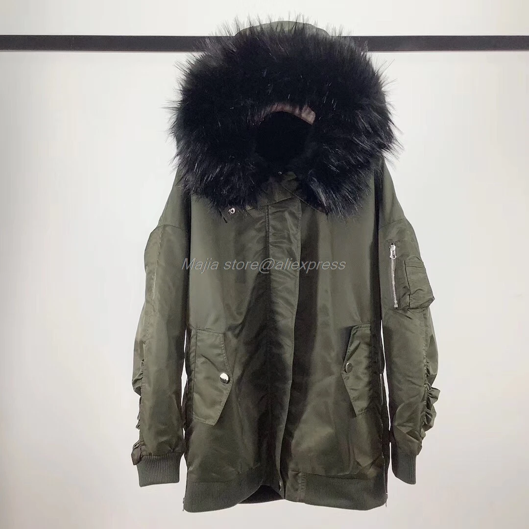 fall and winter fur hooded women amy green cotton warm long jacket coat