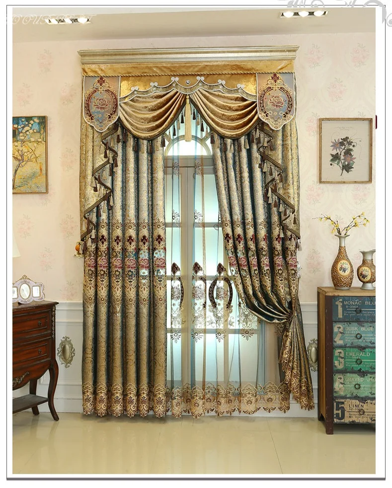 Polyester Curtains for Living Room Dining Bedroom Valance fresh flower Style Thickening Shading Modern Window home Villa