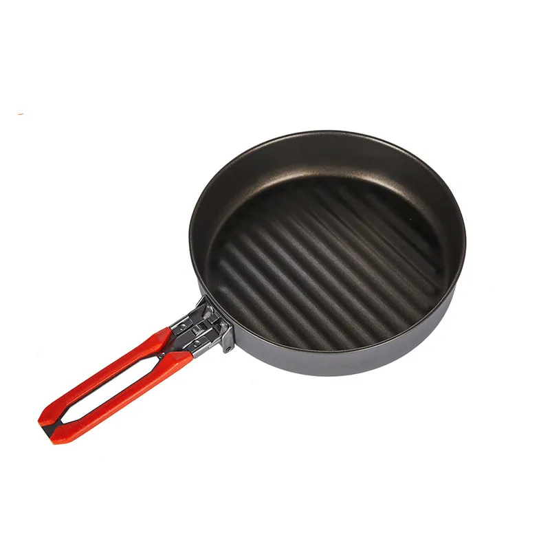 

Outdoor Portable Gold Line Teflon Coating Non-stick Frying Pan Camping Hiking Cooking Cookware Picnic Pot Pan Folding Handle