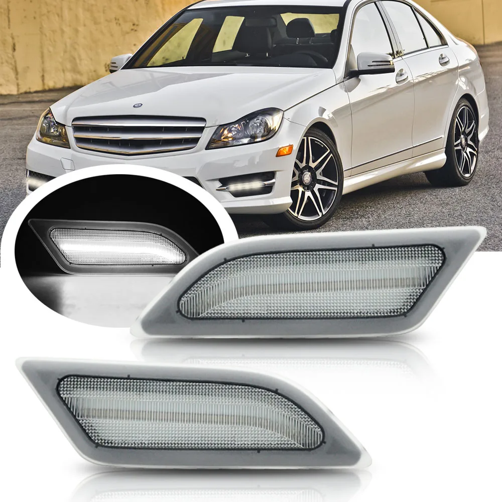 Прозрачные линзы белые светодиодные боковые габаритные фонари для Mercedes Benz W204 C250