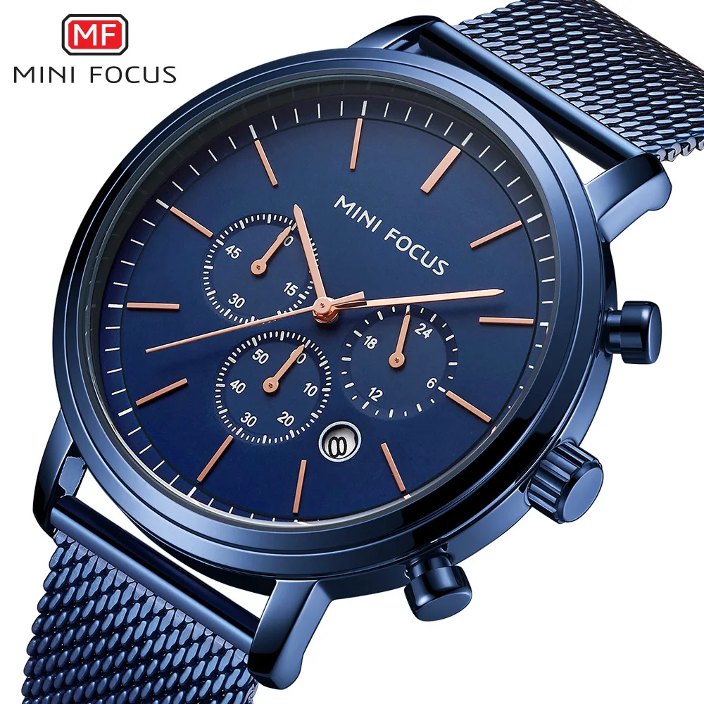 

Mini FOCUS Brand Watch Casual MEN'S Watch Multi-functional Movement Calendar Waterproof Mesh Belt Men's Watch 0297G