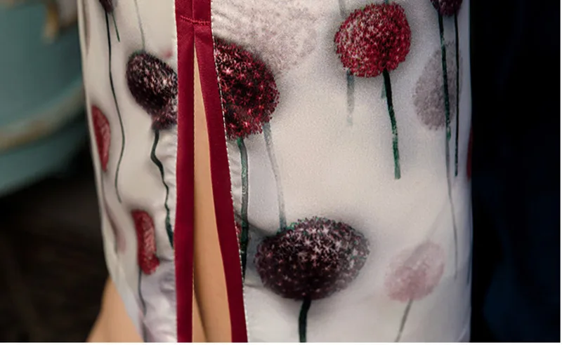 SHENG COCO цветок мяч Одуванчик Cheongsam платья Drak красный Повседневный фестиваль короткие Cheongsam Мода Chipao для женщин Qi Pao платье