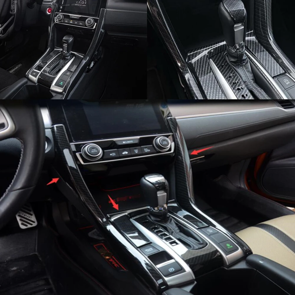 

3pcs Car Sticker for Honda Civic Sedan 2016 2017 2018 Carbon Fiber Look ABS Gear Box Panel Frame Trim Cover Interior Accessories