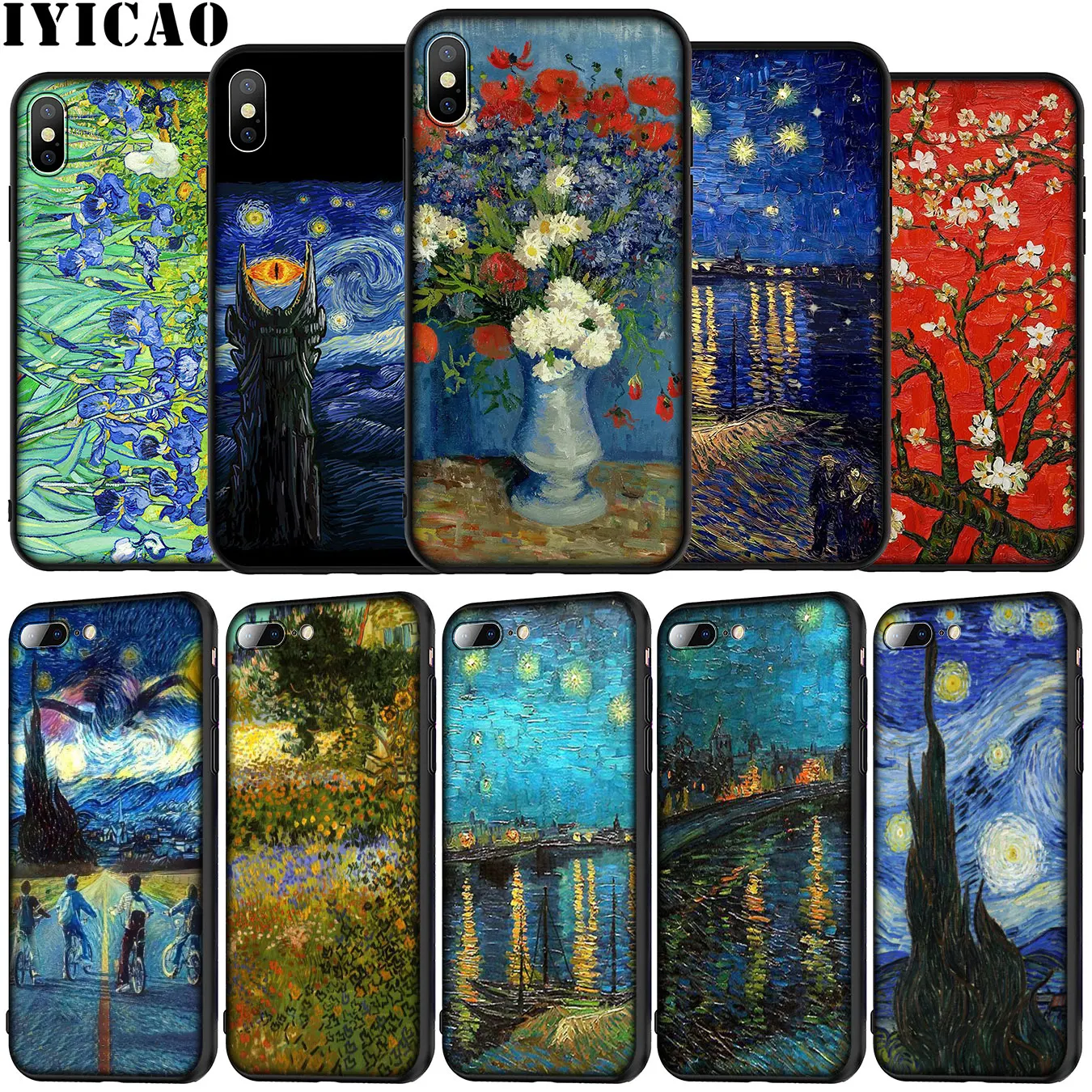 IYICAO Starry Night Van Gogh Soft Silicone Phone Case for iPhone XR X XS 11 Pro Max 5 5S SE 6 6S 7 8 Plus Black TPU Cover | Мобильные