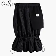 Getвесенняя Женская юбка с высокой талией, юбки с эластичной талией и завязками, нестандартная юбка, универсальная Длинная черная юбка, зима