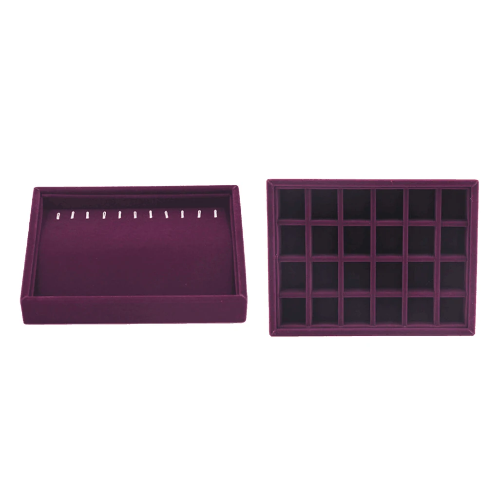

2Pcs Velvet Jewelry Tray Display Organizer for Rings Earrings Necklace Pendants Bracelet Showcase