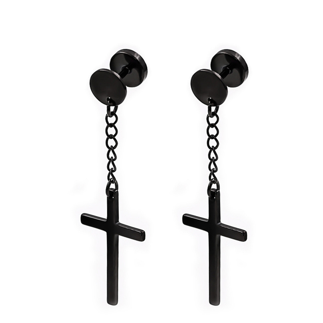 pair Punk Black-color Multiple Styles Stainless Steel Stud Earrings For Men and Women Street Pop Hip Hop Gothic Ear Jewelry