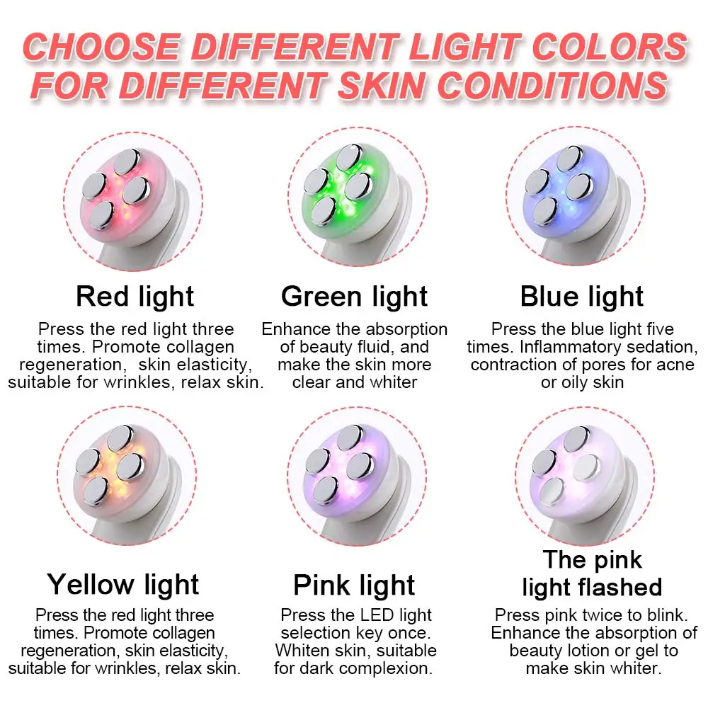  1 Set Deep Face Cleaning Machine Ultrasonic Skin Scrubber Peeling + LED RF&EMS Radio Mesotherapy El