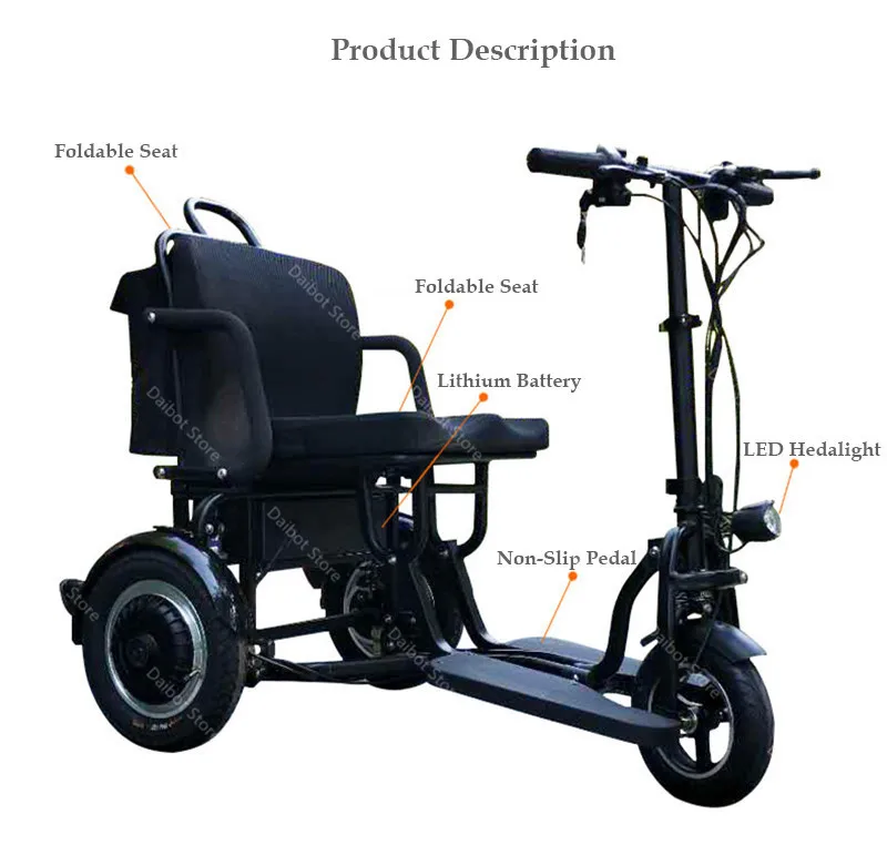 10 Inch Electric Tricycle Scooter Three Wheels Electric Scooters 36V48V 300W350W DisabledElderly Folding Electric Scooter (17)