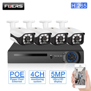 

Fuers 4CH 5MP Wireless POE NVR KIts Security Camera System Outdoor CCTV Video Surveillance Video Recorder Kit IR-CUT Face Record