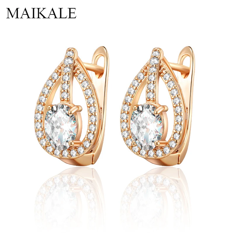 

MAIKALE Trendy Heart Zircon Earrings Waterdrop AAA Cubic Zirconia Gold Silver Color Geometric Stud Earrings for Women CZ Jewelry