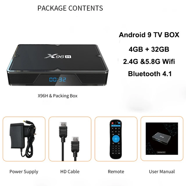 ТВ приставка X96H Android 9 4G 32G 64G Allwiner H6 четырехъядерный 2,4G/5 GHz wifi Bluetooth 4,1 Google tv BOX HDMI 2,0 6K HD телеприставка X96 - Цвет: 4GB 32GB TV BOX