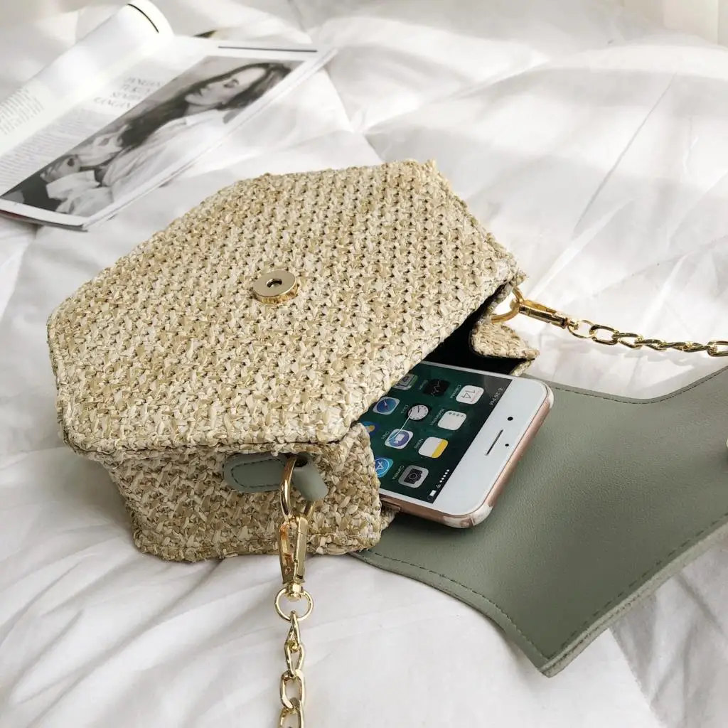 Summer Round Straw Handbag Bags for Women Rattan Shoulder Bag Handmade Woven Beach Handbags Female Message Handbag Totes Bag