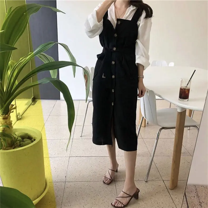 Sleeveless Dress Women Spring Straight Leisure Single-breasted Spaghetti Strap Large Size 4XL Korean Style Daily Female Trendy dresses for women