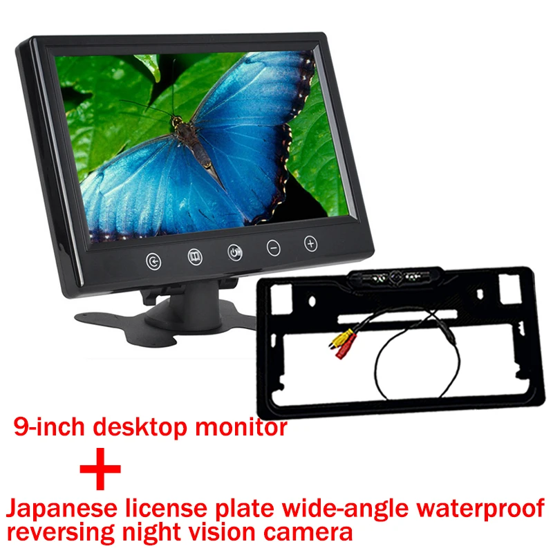 9" TFT Car Monitor 16 LED Reversing Camera 360 Degree For Japan/US/Korea License Wireless Transmitter HD Desktop Parking Radar