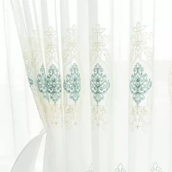 

Ready Made Curtain European And American-style Linen Embroidered Tulle Curtain For Living Room Bedroom White Sheer Voile AG425#4