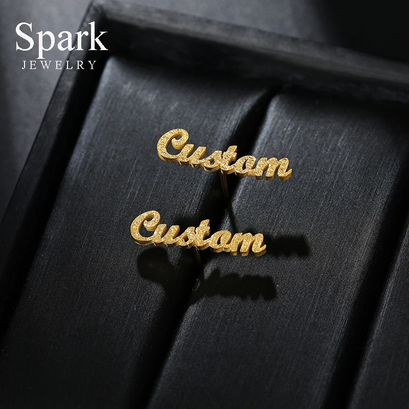 

Spark Trendy Custom Frosted Name Earrings Stainless Steel Personalized Letter Stud Earrings For Women Girls Jewelry Gift Brincos