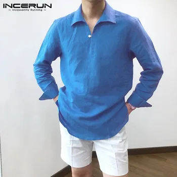 

INCERUN Men Shirt Solid Lapel Streetwear 2020 Cotton Harajuku Vintage Long Sleeve Casual Shirts Loose Breathable Camisa S-5XL